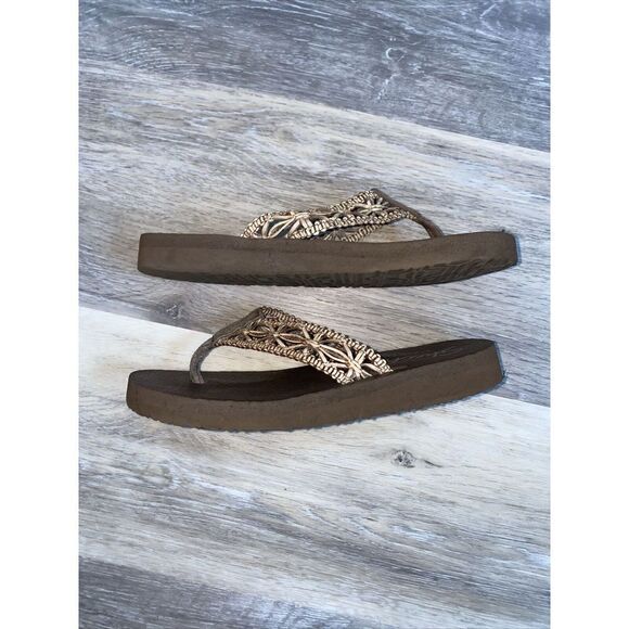 Skechers Meditation Ocean Breeze Flip Flop Sandals Brown Thongs Yoga Foam Size 6 - Picture 8 of 8